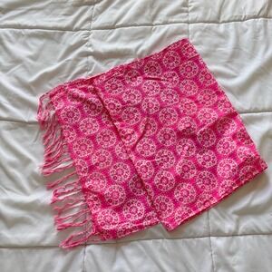 Mini Boden Girls Pink White Medallion Floral 100% Cotton Scarf Fringe One Size